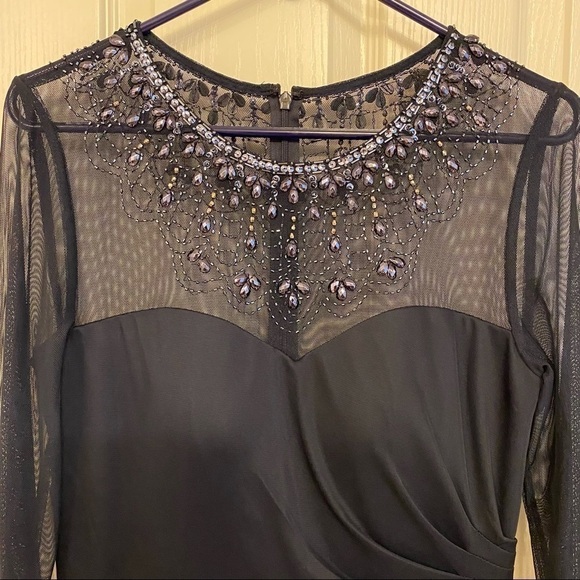 Alex Evenings Illusion Embellished 3/4 Sleeve Ruched A-Line Gown in Dark Navy - Picture 8 of 14